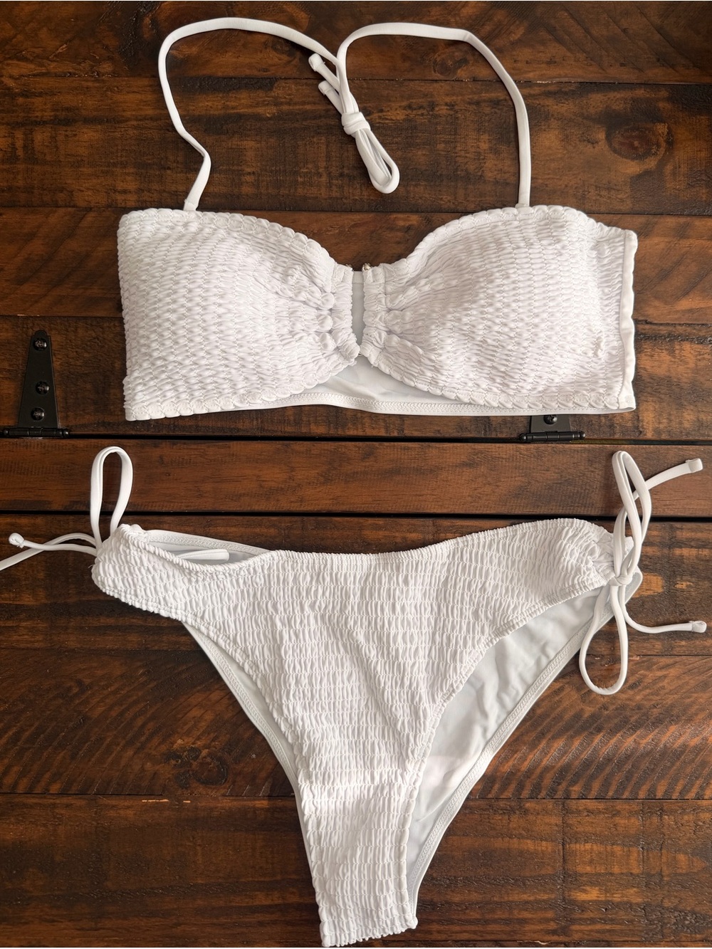 New SHEIN White Textured Bandeau Bikini Set
